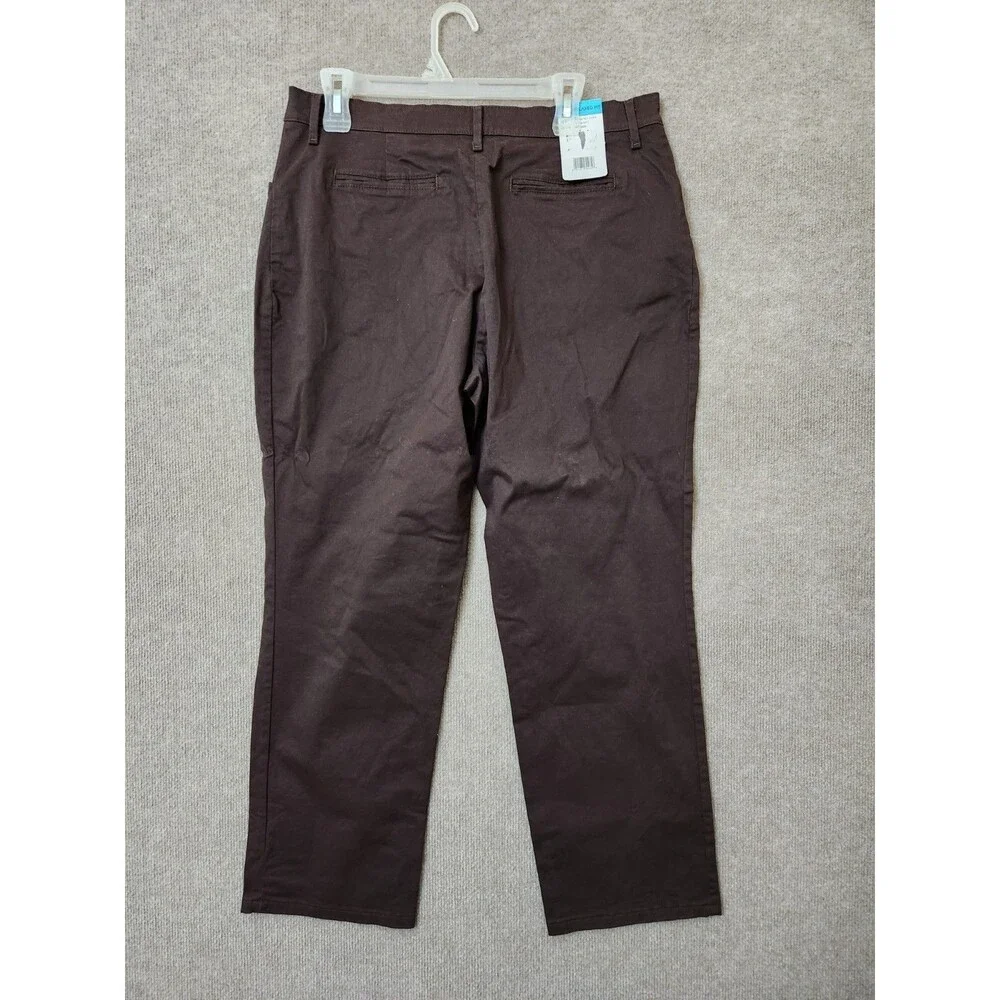 Lee Relaxed Fit Straight Leg All Day Pants Womens 14 Petite Brown Stretch NEW